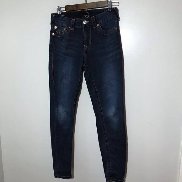 True Religion womens 28 Jennie curvy mid rise skinny dark wash jeans stretchy - Picture 1 of 12